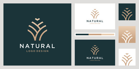 Beauty droplet minimalist with leaf logo design and business card