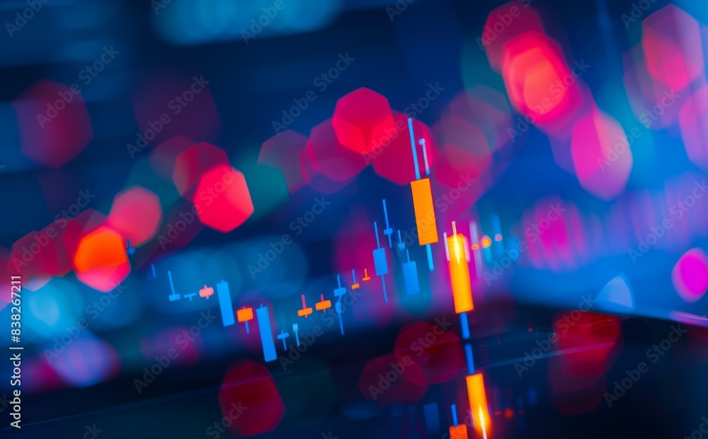 Poster three-dimensional illustration of a futuristic stock exchange scene with a chart and numbers