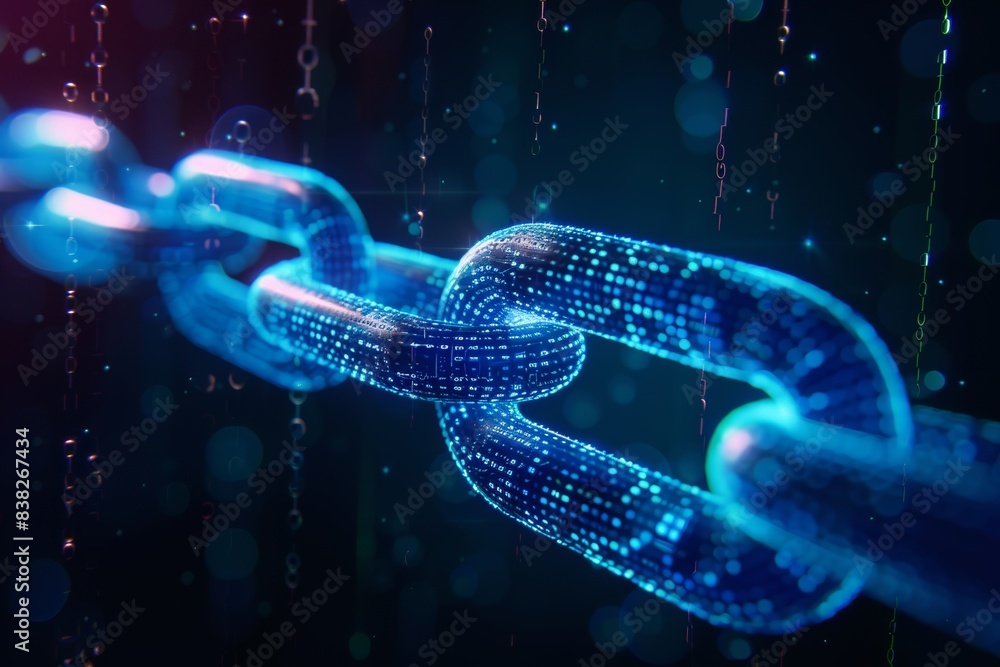 Poster digital block chain concept. cryptocurrency concept, digital code. three-dimensional illustration wi