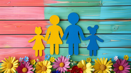 Unity in Diversity. A row of paper cutout figures in various colors holding hands against a teal background, symbolizing inclusivity and harmony.