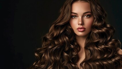 Fototapeta premium Beautiful woman Beauty brunette girl with long and shiny wavy black hair . Beautiful woman model with curly hairstyle