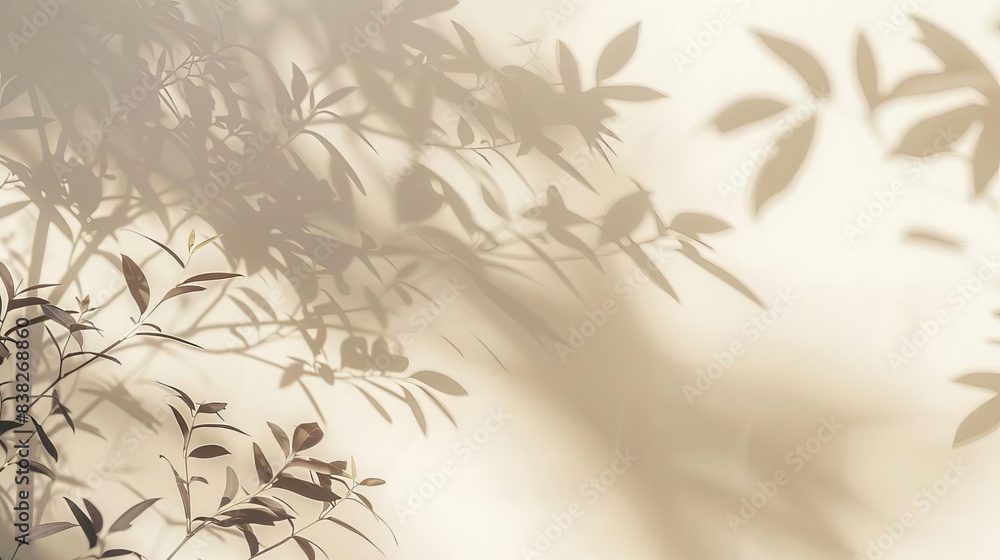 Poster minimalist beige shadow play delicate window shadows and vegetation silhouettes on a light beige wal