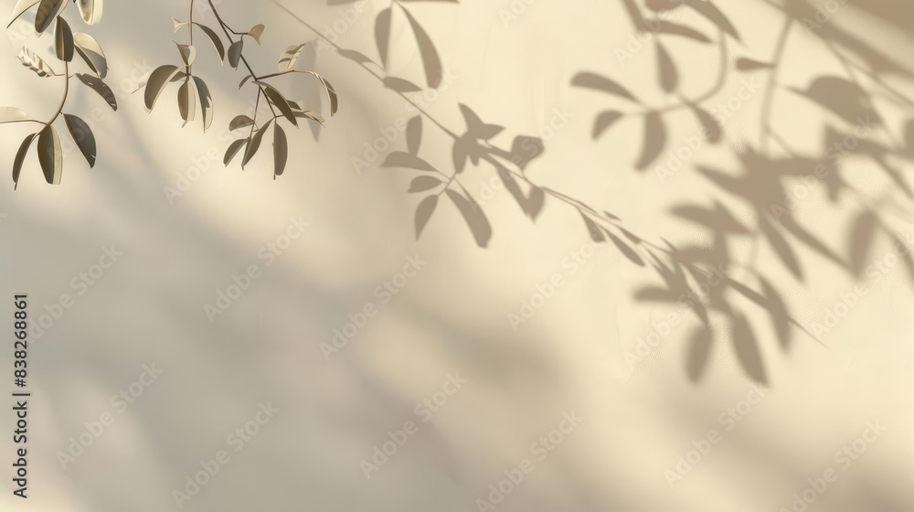 Poster minimalist beige shadow play delicate window shadows and vegetation silhouettes on a light beige wal
