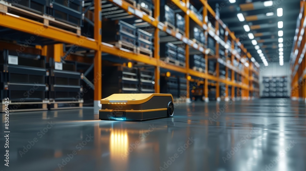 Poster modern automated guided vehicle agv in hightech warehouse efficient logistics and transport 3d rende