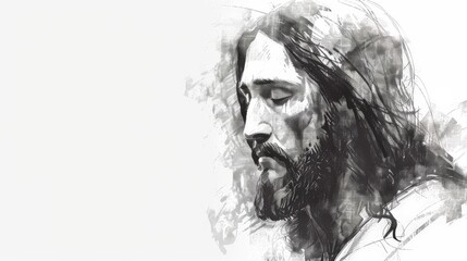 Sketch of Jesus Christ on white background.
