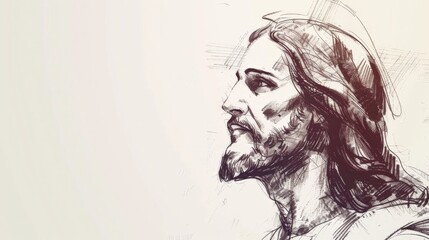 Fototapeta premium Sketch of Jesus Christ on white background. 