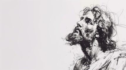 Fototapeta premium Sketch of Jesus Christ on white background. 