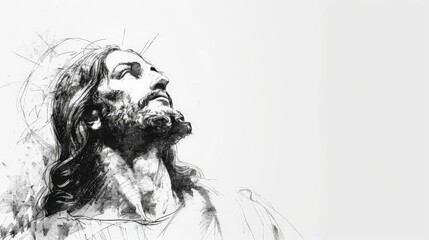 Fototapeta premium Sketch of Jesus Christ on white background. 
