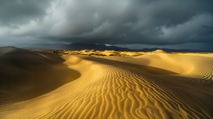 Sahara - the beauty of desert dunes before a sandstorm. Morocco, Africa.