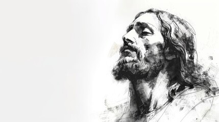 Sketch of Jesus Christ on white background.
