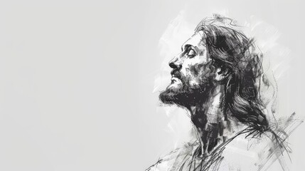 Fototapeta premium Sketch of Jesus Christ on white background. 
