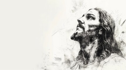 Sketch of Jesus Christ on white background.
