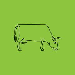 Vintage Cow Side. Line Style. Vector