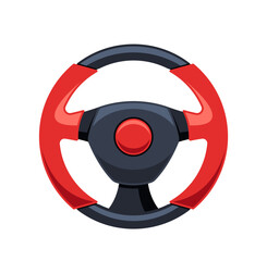 Modern Car Steering Wheel, Featuring A Sleek Red And Black Design Isolated On White Background, Vector Illustration
