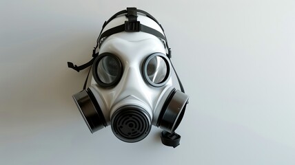 Toxic respirator, enhanced air purification, lightweight, top view, showcasing innovative filtration systems, advanced tone, Analogous Color Scheme