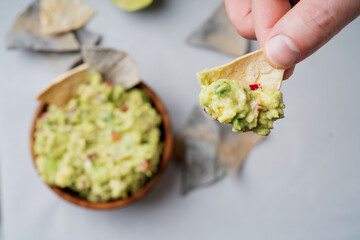 homemade guacamole with tortilla chips