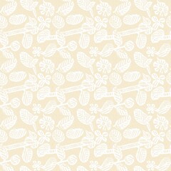 Modern white on cream lace effect wedding background texture. Soft tonal linen openwork block print with subtle hand drawn lattice damask printed fabric backdrop. 