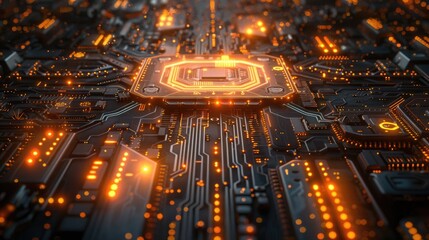 Obraz premium a modern, high-tech electrical circuit board, tileable pattern, intricate details, sleek and futuristic design, glowing elements, cinematic lighting