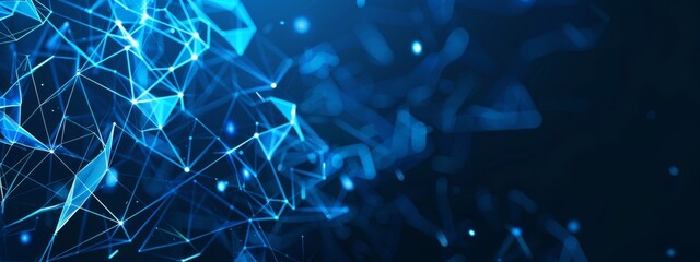 A digital technology cyberspace futuristic background with graphic neon lights within a blue abstract design.