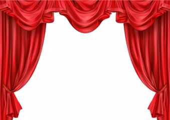 Red theater curtain with white background, png.