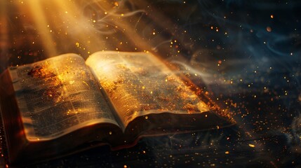 The Bible on a dark background with rays of light.