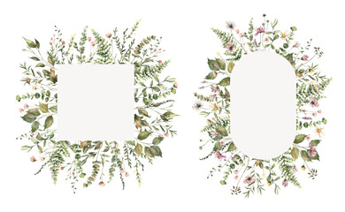 Watercolor floral illustration set - green leaf Frames collection, for wedding stationary, greetings, wallpapers, fashion, background. Eucalyptus, green leaves, etc. High quality PNG  illustration.