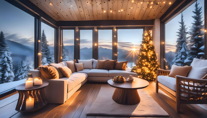 Fototapeta premium casual living room The setting should feel warm and welcoming, with natural light coming through windows and a cozy