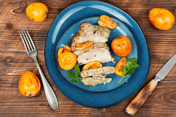 Roasted pork meat with medlar or loquat.