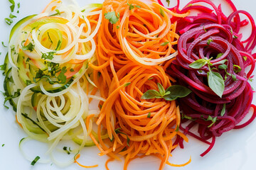 Colorful Spiralized Vegetable Salad with Fresh Herbs is healthy and full of vitamins