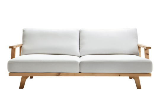 minimal wood white sofa isolated transparent background