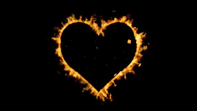 Animation of orange flames in the shape of a heart on a dark background.