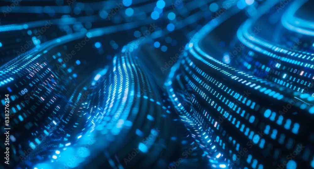 Aufkleber flow of data cyber concept. 3d illustration of wavy lines in information code field. concept of codi