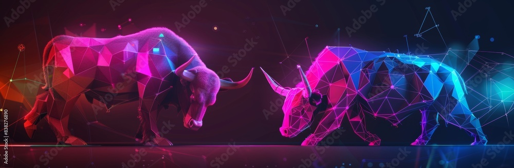 Poster a generative ai-based abstract crypto bear and bull
