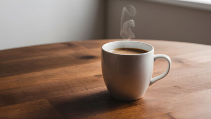 A white coffee cup with steam coming out of it