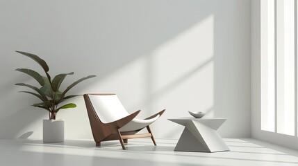 sleek minimalist lounge chair and geometric coffee table showcasing modern design with clean lines and shapes on a white background 3d illustration