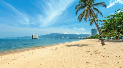 Obraz premium Nha Trang city beach is a public beach located in the centre of Nha Trang in Vietnam AI generated