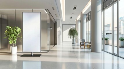 sleek rollup mockup displayed in modern business center showcasing professional branding and advertising 3d render