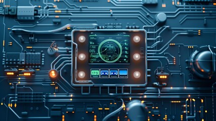 Smart meter, Smart metering, Advanced Data Logger Equipment with Connectivity Indicators in a High-Tech Network Hub at home or office. A smart meter with digital icons and connectivity around it. 