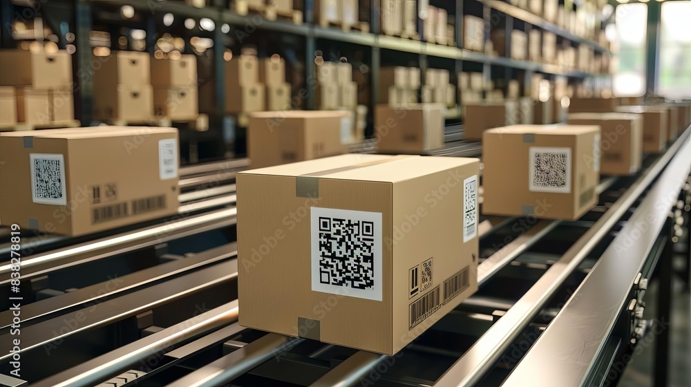Poster smart packaging and qr codes for efficient logistics management cardboard box tracking in warehouse 
