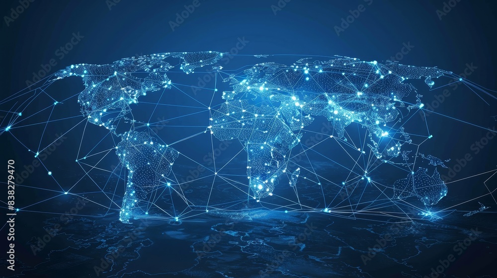 Poster tech world map, computing global network, artificial intelligence connectivity