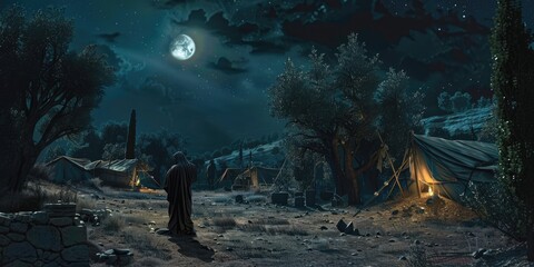 Moonlit Camp in Mountain Wilderness