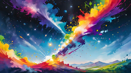 Abstract Pride Flag Cosmic Paint Explosion