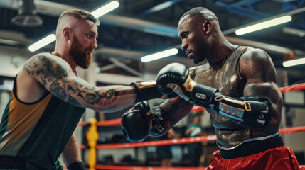 Determined Athlete with Prosthetic Arm Training in Boxing Gym with Coach