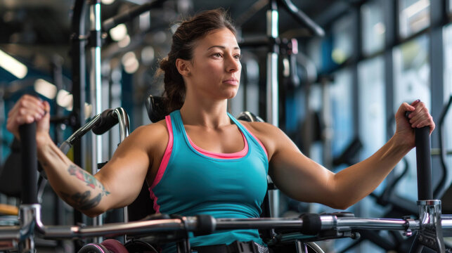 Empowered Woman in Wheelchair Engaged in Strength Training Workout
