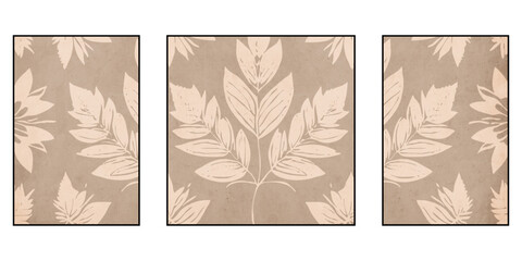 Set of 3 Printable botanical illustration. Rustic style home decor, wall decoration, picture in the frame. Grunge, vintage illustration.