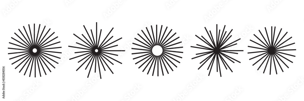 Poster pradial circle lines. symbol of sun star rays. spokes with radiating stripes grid. set of circular l