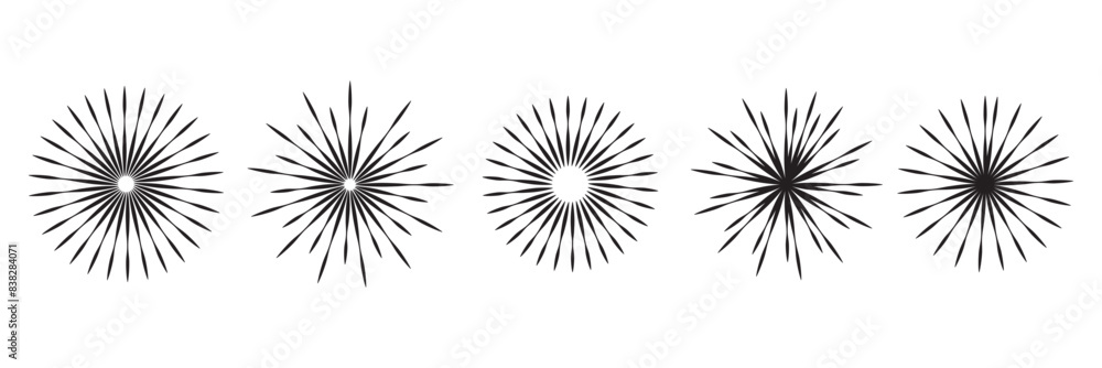 Poster starburst stripe round set. ray lines emanate from the center of the circle. pack of geometric eleme