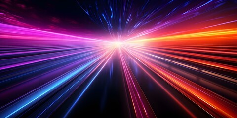 Obraz premium Abstract neon fiber optic lines creating a highspeed technology background. Concept Neon, Fiber Optic, Highspeed, Technology, Abstract