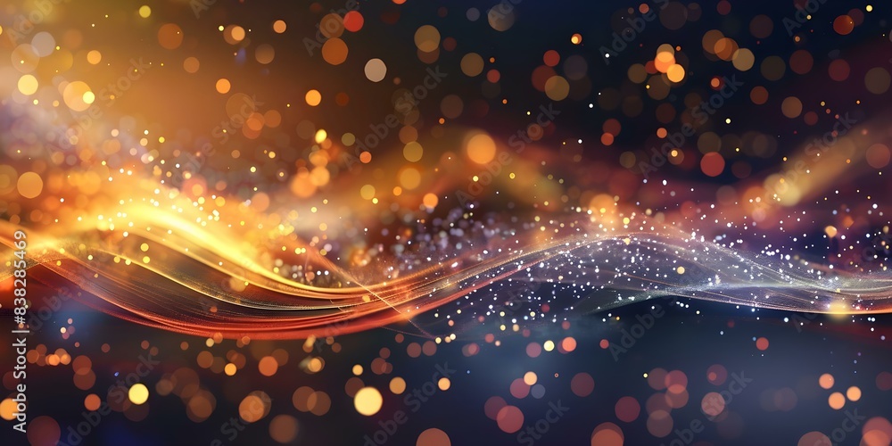 Poster abstract dark background with neon bokeh particles and sparkles confetti explosion. concept abstract