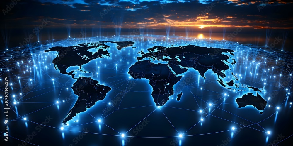 Poster global view of earth from network operations center centered copy space selective focus. concept ear